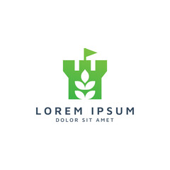 castle and leaf negative space logo design