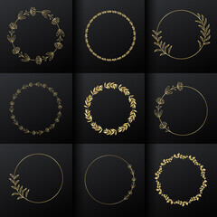 Gold round floral frame for monogram logo design. gradient golden flower border