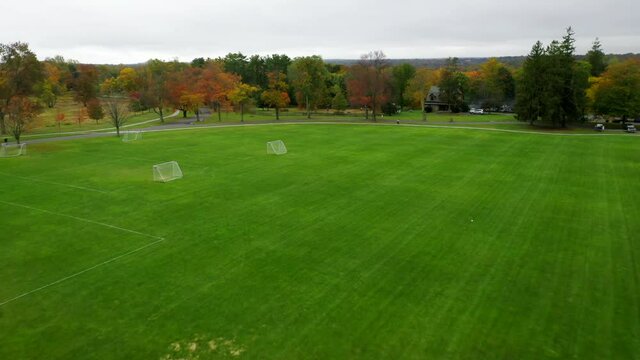 Aerial Flyover of Soccer Fields at Waveny Park