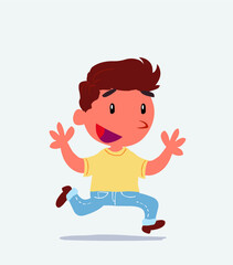 : cartoon character of little boy on jeans running happily.