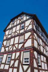 View of typical old historical half-timbered houses in Grünberg / Germany in Hesse