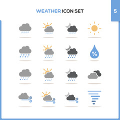 Weather icon set. Color icon set with round shadow. Fifth group. Vector illustration