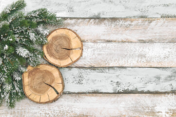 Christmas flat lay mock up wooden decoration