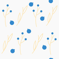 Seamless pattern of flowers and blueberries