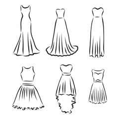 Hand drawn vector clothing set. of trendy maxi dresses isolated on white. dress vector sketch illustration