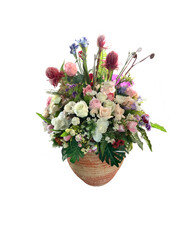 White, red and pink flowers in a vase