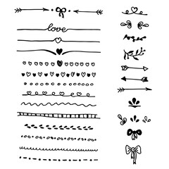 Vector hand drawn set of vintage calligraphic  design elements, hand drawn  text dividers, underliners and page decorations.