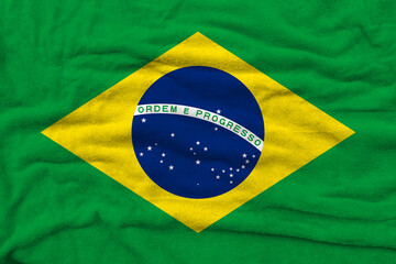Brazilian flag pattern on towel fabric, National flag of Brazil on fabric texture.
