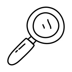 stationary concept, magnifying glass icon, line doodle style