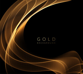 Abstract shiny golden wavy design element. Flow gold wave