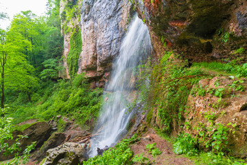 Mountain day summer. Waterfall Caucasus