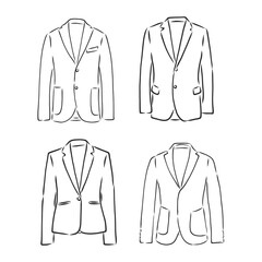 Drawing one continuous line. Men's jacket. Linear style, suit jacket vector sketch illustration