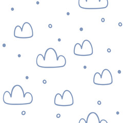 Seamless vector pattern with snow and clouds. Simple minimal vector background. Hand drawn vector illustration for wrapping paper, wallpaper, textile. Vector illustration. Kids background