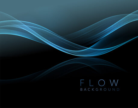 Abstract shiny blue wavy design element. Flow gold wave
