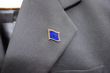 European Union Flag lapel pin on a suit