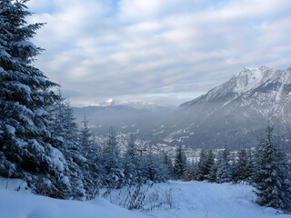 Fototapeta na wymiar Mountain panorama in Bavarian Alps, in wintertime