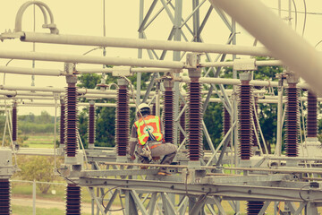 The engineering team is maintaining the 115 KV electrical blades in the switch yard in substation.
