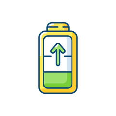 Battery charging process RGB color icon. Different devices working time. Electricity incoming process. Getting full system lifecycle. Isolated vector illustration