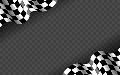 Banner with waving checkered flag along the edges on a transparent background. Vector illustration - obrazy, fototapety, plakaty