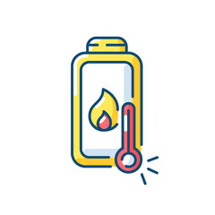 Battery overheating problem RGB color icon. Dealing with dangerous device issues. Creating bad charging cables. High heat. Isolated vector illustration