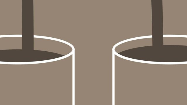Coffe talk. Human face made of two cups of coffee. Morning podcast or interview conceptual animation.