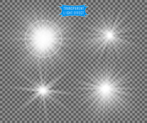 Light transparent effect. The sun. A flash of bright specular highlights in the sun. Set. Vector design elements.