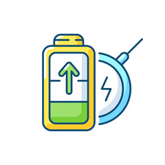 Battery wireless charging RGB color icon. No long cables. Innovational device usage. Getting electricity with modern technology. Isolated vector illustration