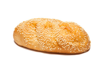 Mini French bread with sesame seeds isolated on white
