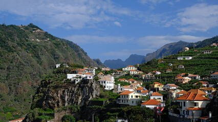 Fototapeta na wymiar Hillside houses in Ribeira Brava, Madeira Island, Portugal