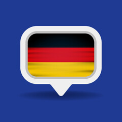White speech bubble with Germany flag and long shadow on orange background. German language conceptual illustration