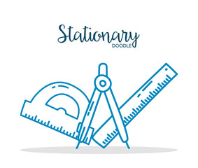 stationary concept, conveyor, compas and ruler, doodle line style © Jeronimo Ramos