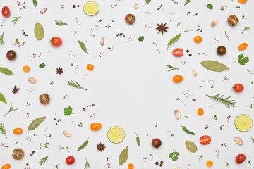 Overhead View Of A Colourful Spices for and Herbs