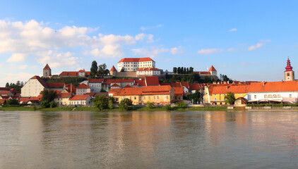 View of the city of Ptuj with castle on the hill