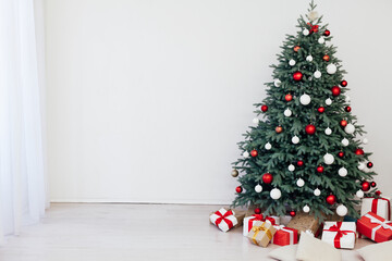 Christmas tree with gifts decor New Year postcard