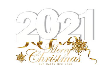Merry Christmas and Happy New Year 2021 of greeting card with gold bow