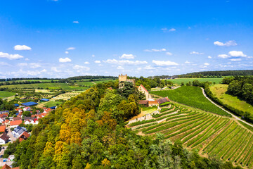 Aerial view, Neipperg Castle, Brackenheim wine region, Heilbronn district, Baden-Württemberg., Germany,