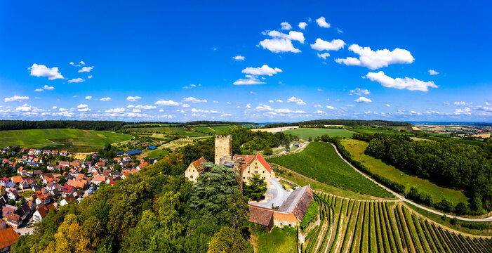 Aerial view, Neipperg Castle, Brackenheim wine region, Heilbronn district, Baden-W&uuml;rttemberg., Germany,