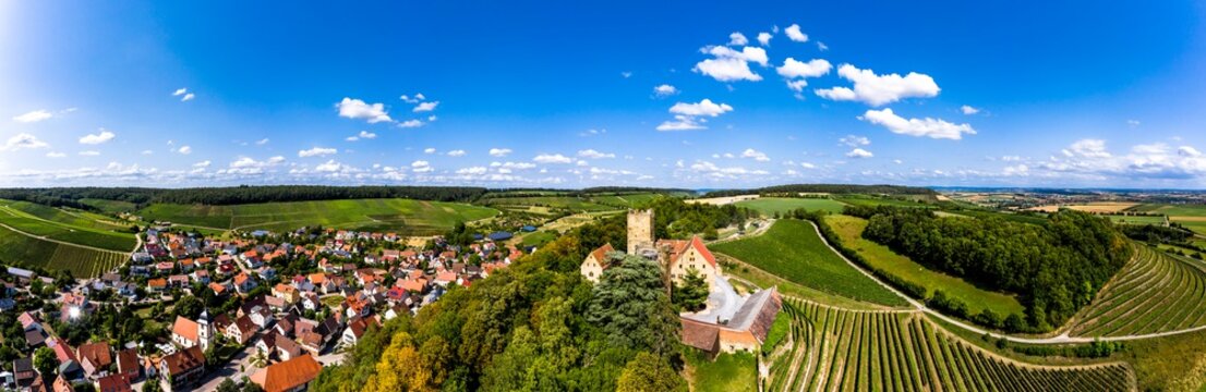 Aerial view, Neipperg Castle, Brackenheim wine region, Heilbronn district, Baden-W&uuml;rttemberg., Germany,