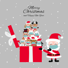 santa cluas unboxes Christmas present that contains animals that wear masks
