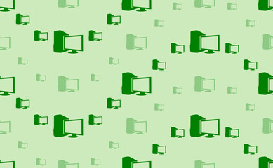 Seamless pattern of large and small green desktop symbols. The elements are arranged in a wavy. Vector illustration on light green background