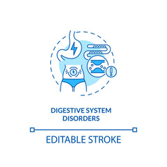 Digestive system disorders concept icon. Antidepressants side effect idea thin line illustration. Diarrhea and constipation. Vector isolated outline RGB color drawing. Editable stroke