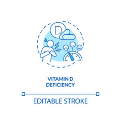 Vitamin D deficiency concept icon. SAD cause idea thin line illustration. Getting rickets risk. Bone pain and muscle weakness. Vector isolated outline RGB color drawing. Editable stroke