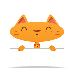 Cartoon cat hanging on border vector isolated illustration