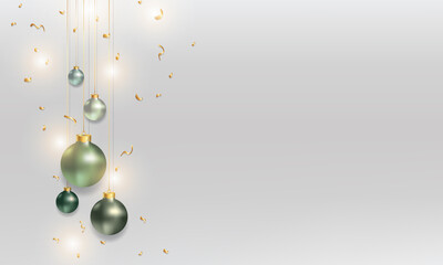 Green Christmas balls banner in Holiday Lights with text space