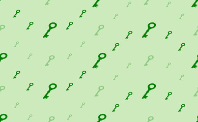 Seamless pattern of large and small green old key symbols. The elements are arranged in a wavy. Vector illustration on light green background
