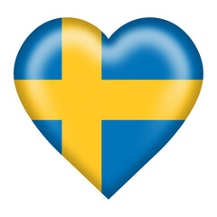 Sweden flag heart button isolated on white with clipping path 3d illustration