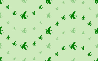 Obraz na płótnie Canvas Seamless pattern of large and small green peeled banana symbols. The elements are arranged in a wavy. Vector illustration on light green background
