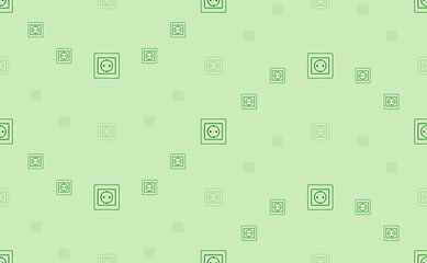 Seamless pattern of large and small green power socket symbols. The elements are arranged in a wavy. Vector illustration on light green background