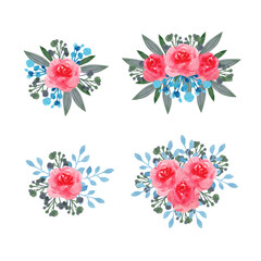 Set with floral watercolor bouquets. For the design of postcards, invitations, stickers and more.