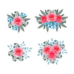 Fototapete Blumen Set with floral watercolor bouquets. For the design of postcards, invitations, stickers and more.